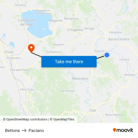 Bettona to Paciano map