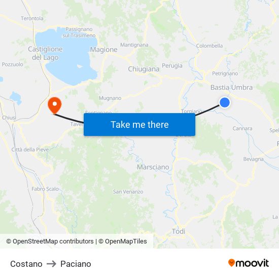 Costano to Paciano map