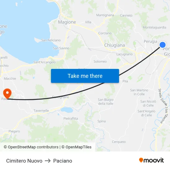 New Cemetery to Paciano map