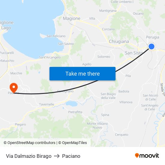 Via Dalmazio Birago to Paciano map