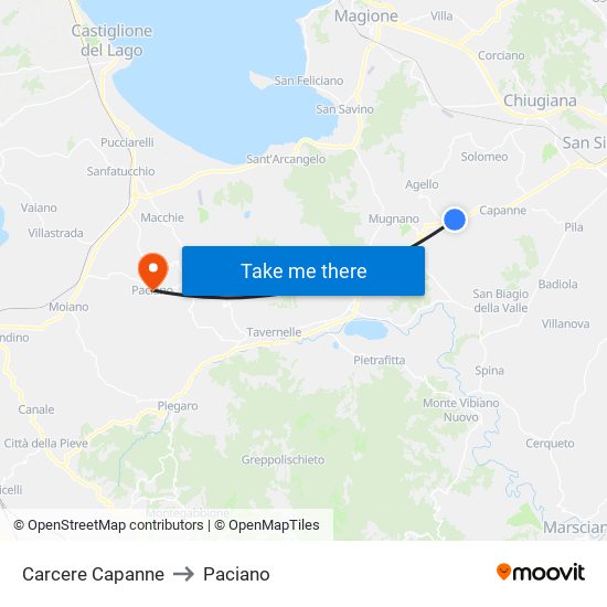 Carcere Capanne to Paciano map