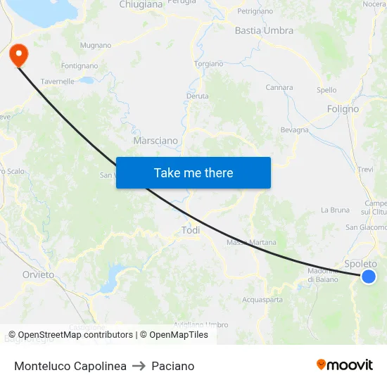 Monteluco Terminal to Paciano map