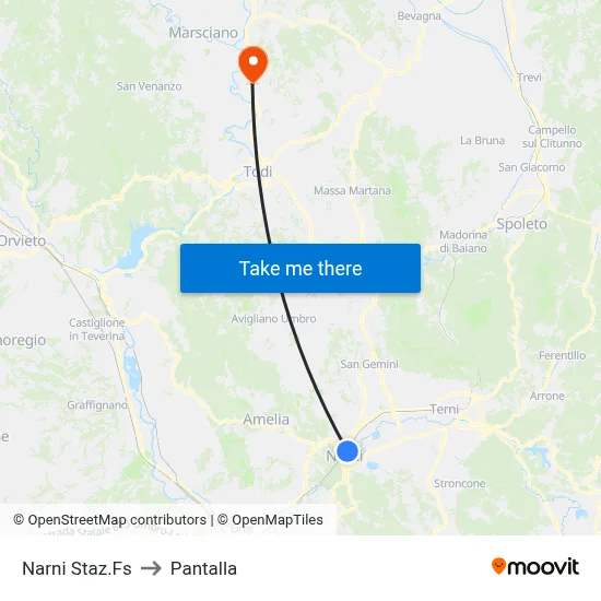 Narni Railway Station to Pantalla map