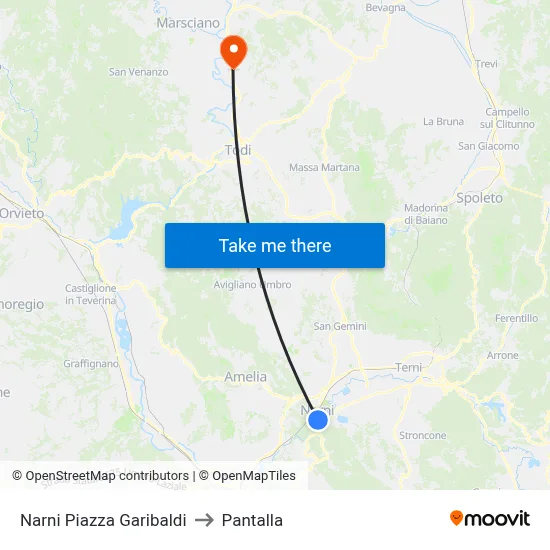 Narni Piazza Garibaldi to Pantalla map