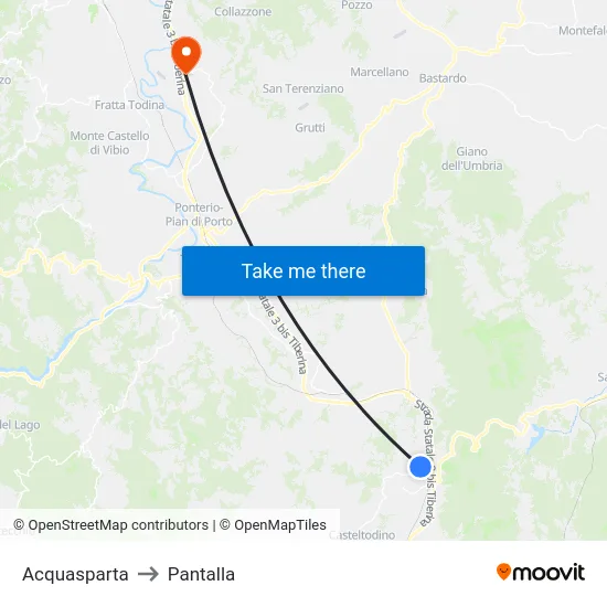 Acquasparta to Pantalla map