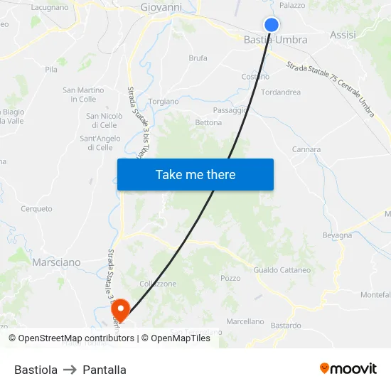 Bastiola to Pantalla map