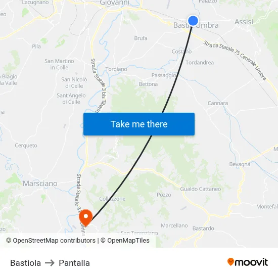 Bastiola to Pantalla map