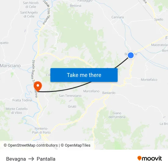 Bevagna to Pantalla map