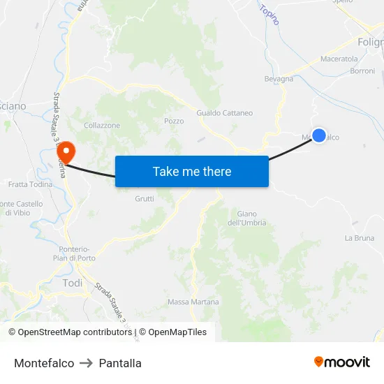 Montefalco to Pantalla map