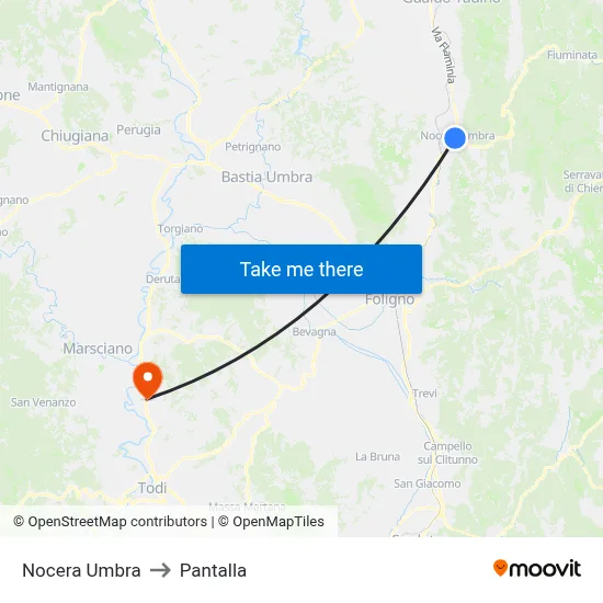 Nocera Umbra to Pantalla map