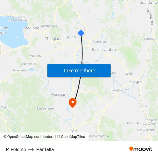 Ponte Felcino to Pantalla map
