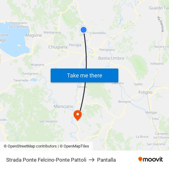 Strada Ponte Felcino-Ponte Pattoli to Pantalla map