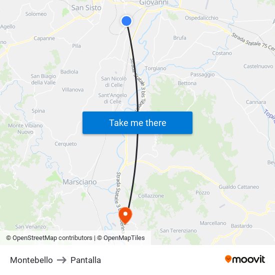 Montebello to Pantalla map