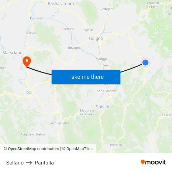 Sellano to Pantalla map