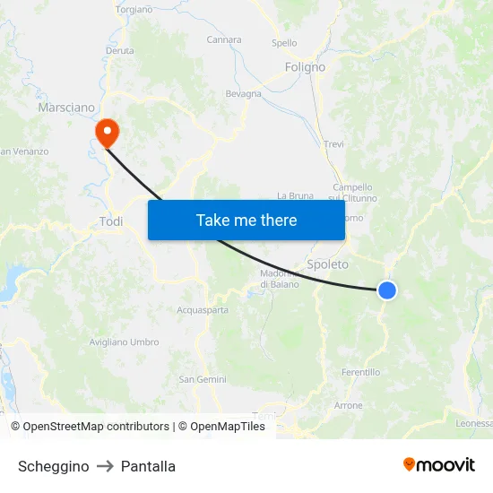 Scheggino to Pantalla map