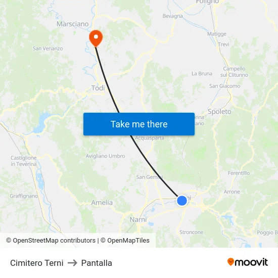 Cimitero Terni to Pantalla map