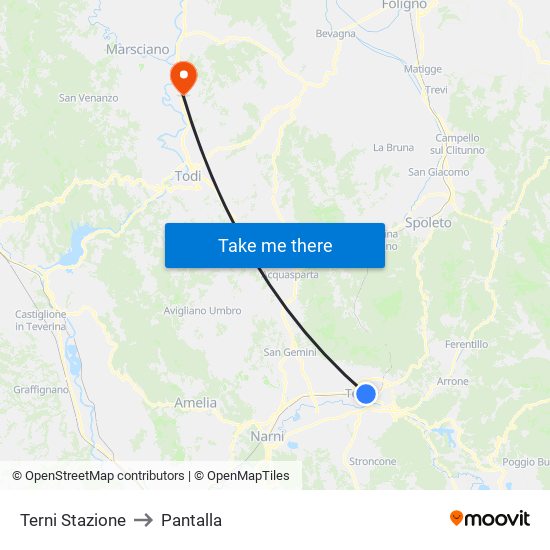 Terni Stazione to Pantalla map