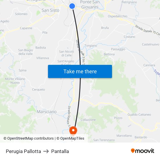 Perugia Pallotta to Pantalla map