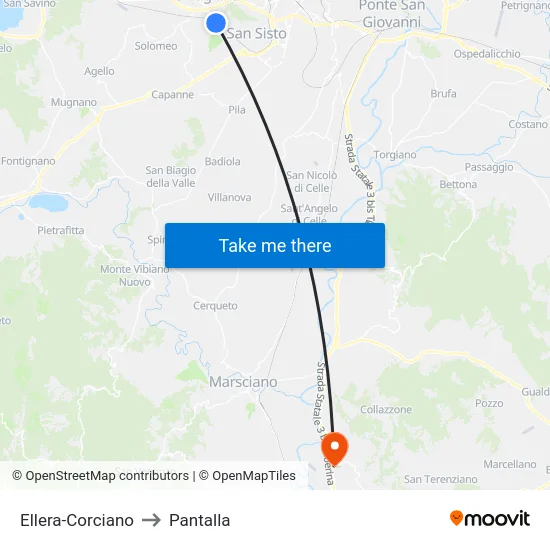 Ellera-Corciano to Pantalla map
