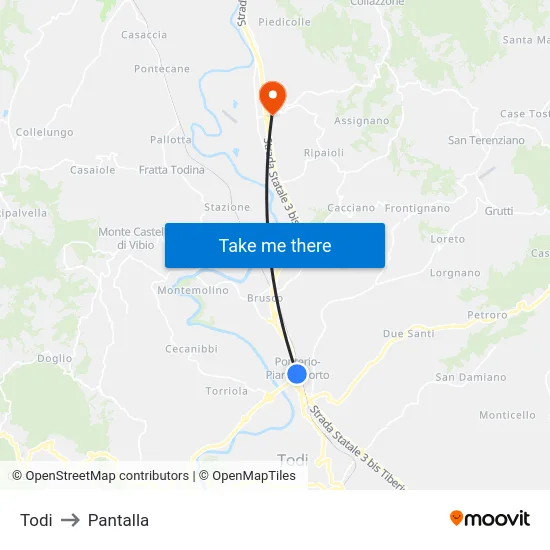 Todi to Pantalla map