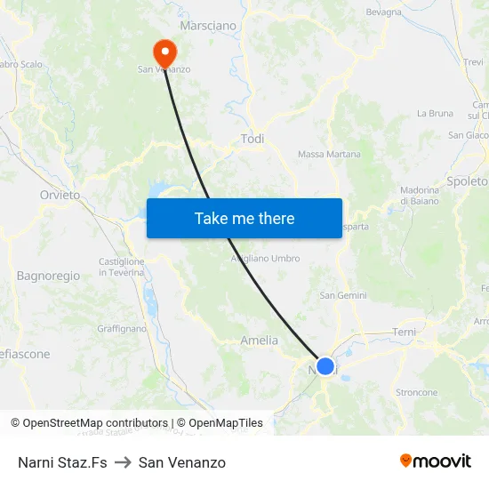 Narni Railway Station to San Venanzo map