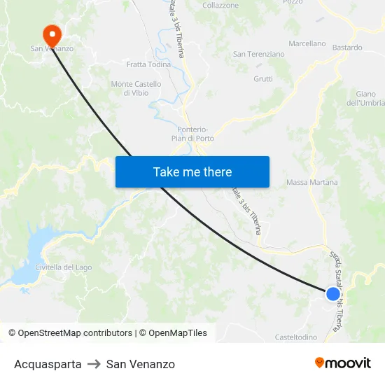 Acquasparta to San Venanzo map