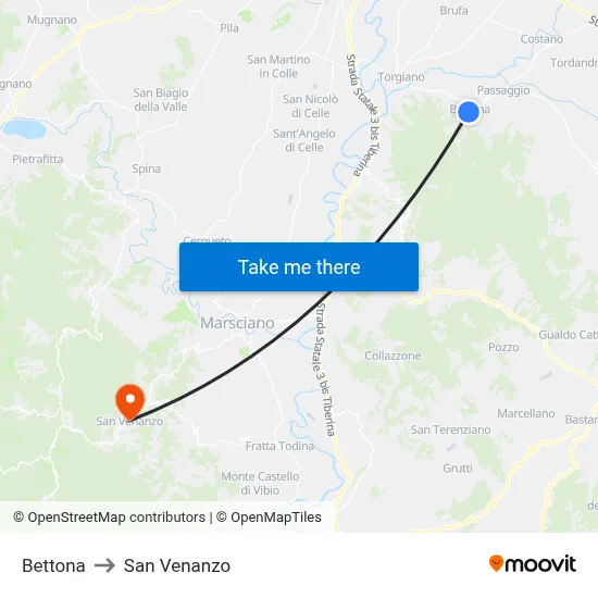 Bettona to San Venanzo map