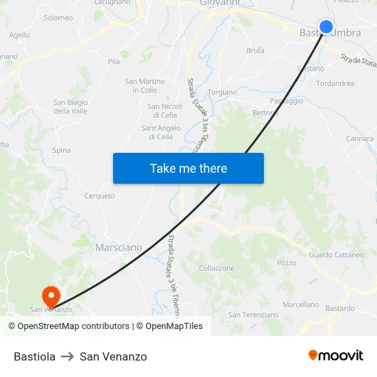 Bastiola to San Venanzo map
