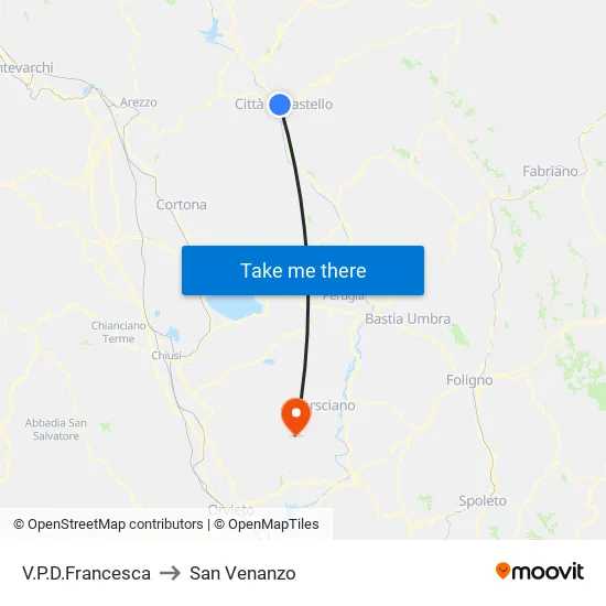 Via Porta Della Francesca to San Venanzo map