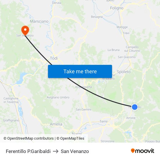 Ferentillo P.Garibaldi to San Venanzo map