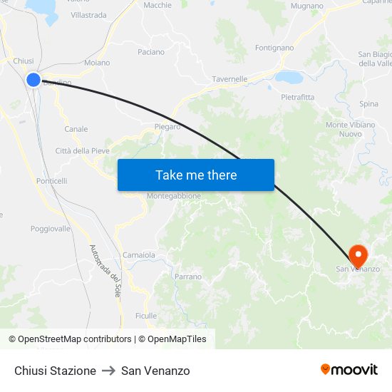 Chiusi Stazione to San Venanzo map