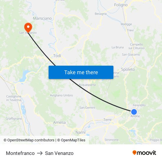 Montefranco to San Venanzo map