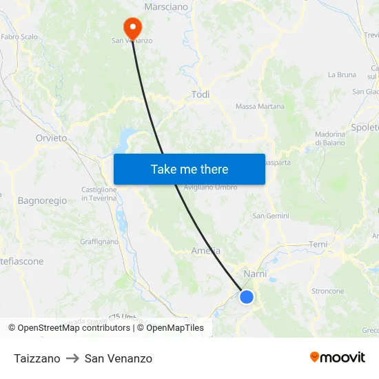 Taizzano to San Venanzo map