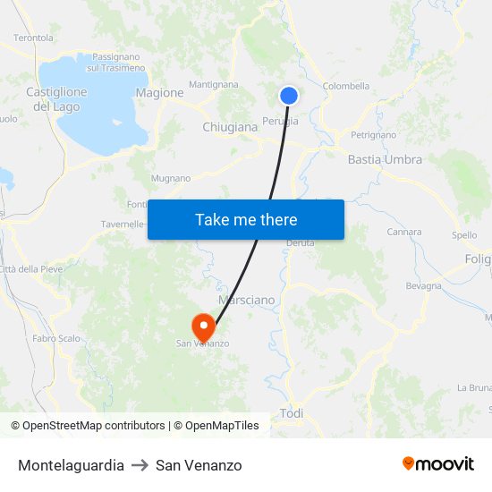Montelaguardia to San Venanzo map