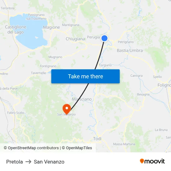 Pretola to San Venanzo map