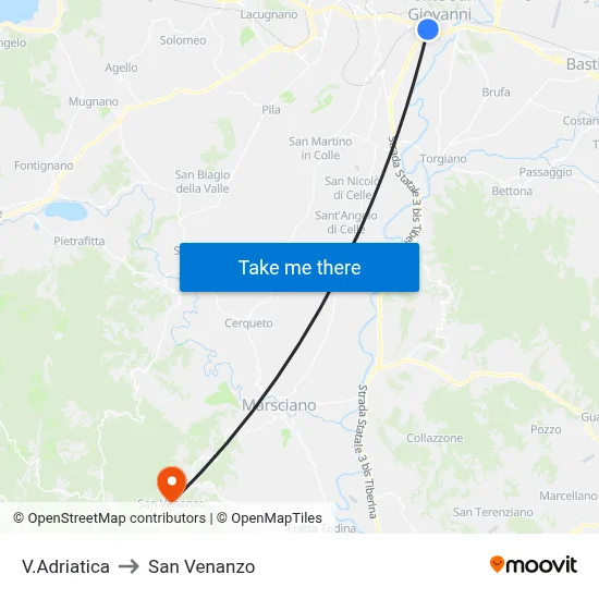 Via Adriatica to San Venanzo map