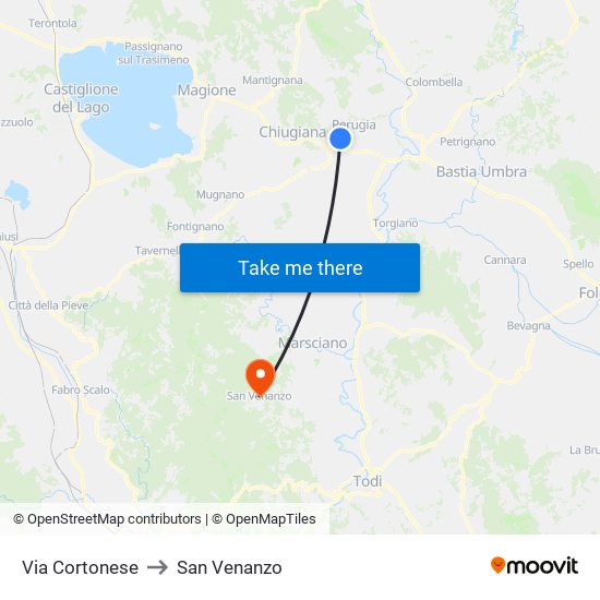 Via Cortonese to San Venanzo map