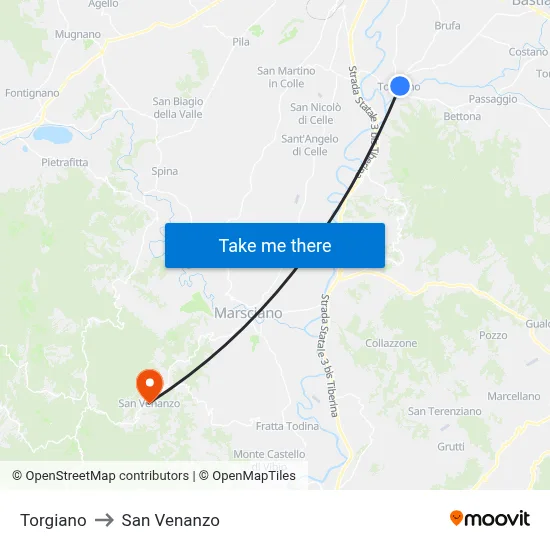 Torgiano to San Venanzo map