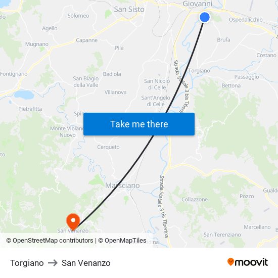 Torgiano to San Venanzo map