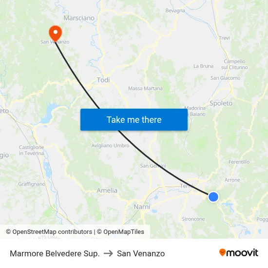Marmore Upper Belvedere to San Venanzo map