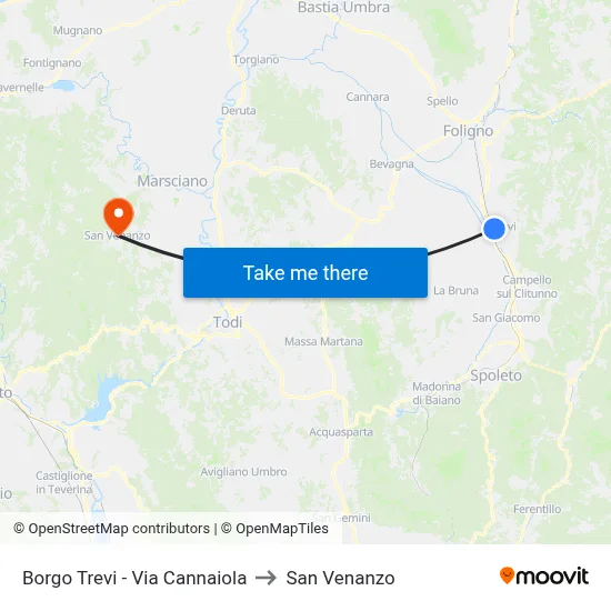 Borgo Trevi - Via Cannaiola to San Venanzo map