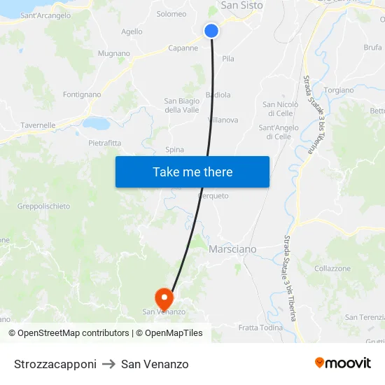 Strozzacapponi to San Venanzo map