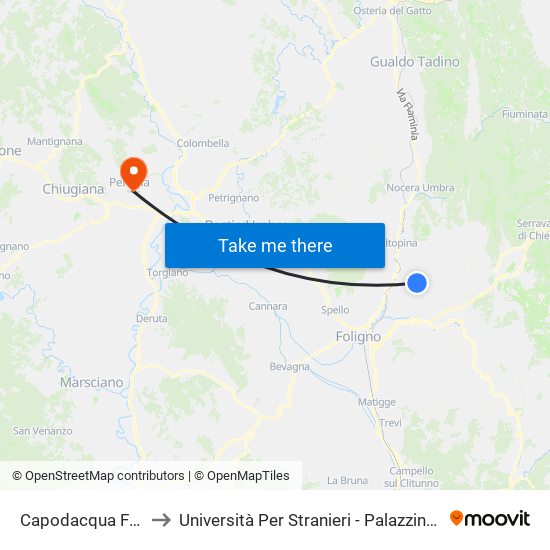 Capodacqua Foligno to Università Per Stranieri - Palazzina Lupattelli map