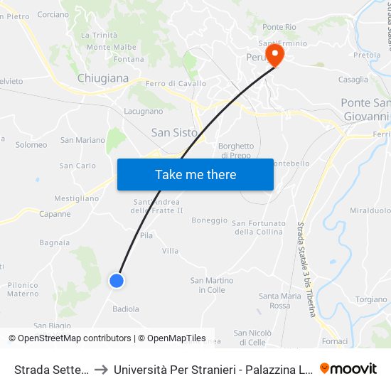 Strada Settevalli to Università Per Stranieri - Palazzina Lupattelli map