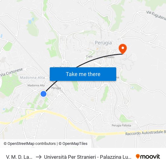 V. M. D. Lager to Università Per Stranieri - Palazzina Lupattelli map