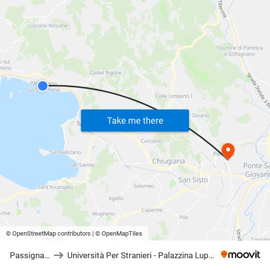 Passignano to Università Per Stranieri - Palazzina Lupattelli map