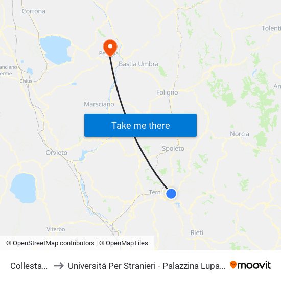 Collestatte to Università Per Stranieri - Palazzina Lupattelli map