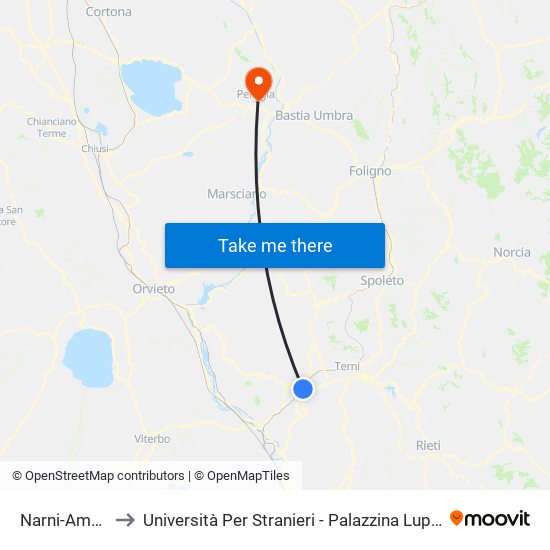 Narni-Amelia to Università Per Stranieri - Palazzina Lupattelli map