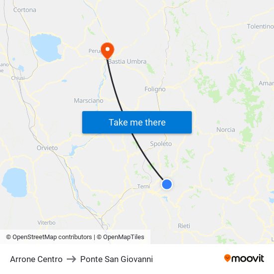 Arrone Centro to Ponte San Giovanni map