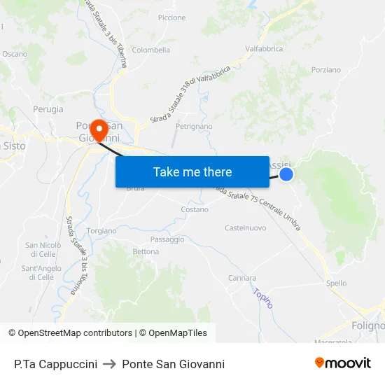 Porta Cappuccini to San Giovanni Bridge map